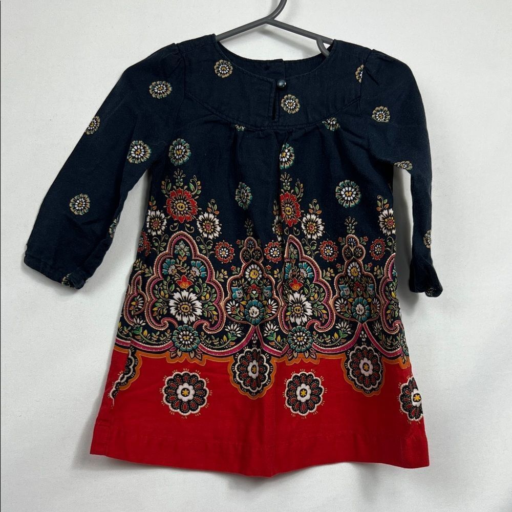 Baby Gap Navy and Red long sleeve cotton floral dress size 12-18 months - Picture 2 of 11
